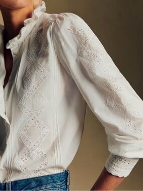 Sezane Chlo Shirt with ruffle collar and embroidery - bought in Paris